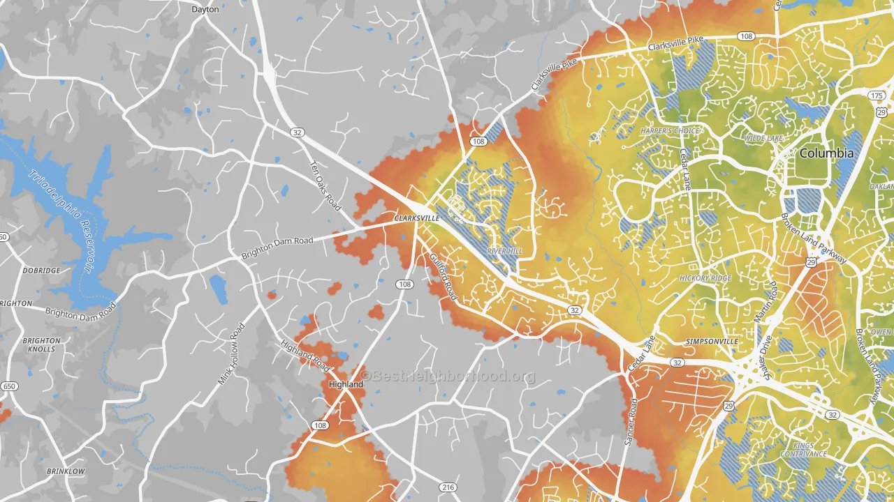 Bike Grade map of Clarksville, MD