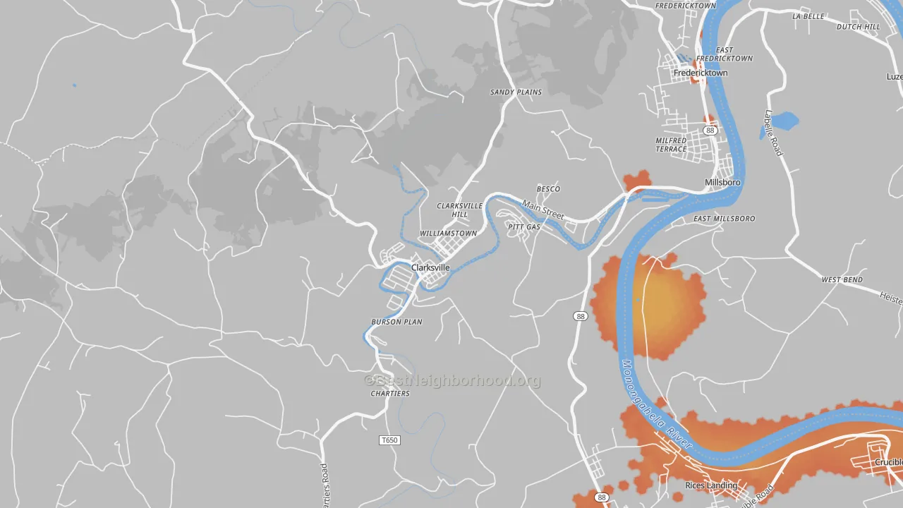 Bike Grade map of Clarksville, PA