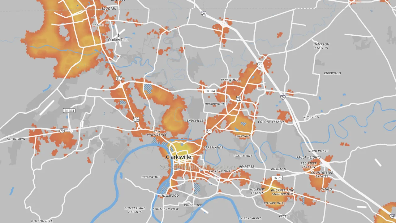 Bike Grade map of Clarksville, TN