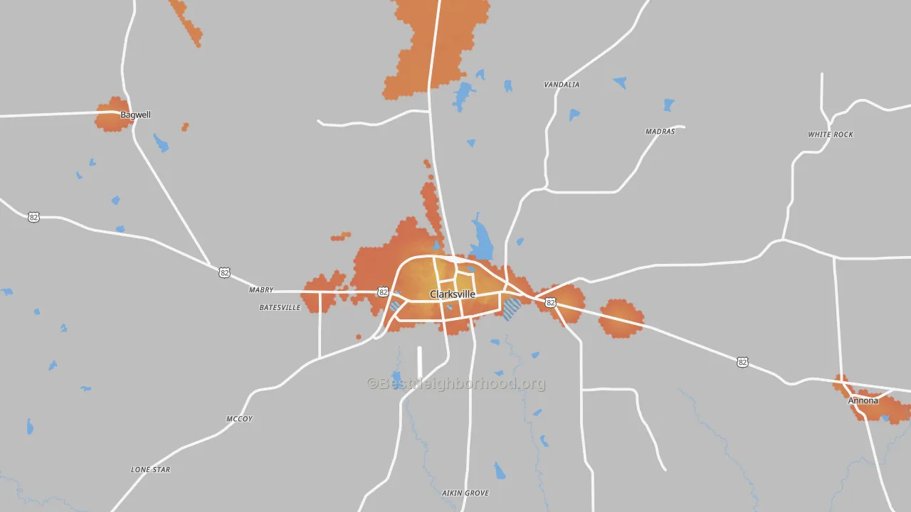 Bike Grade map of Clarksville, TX