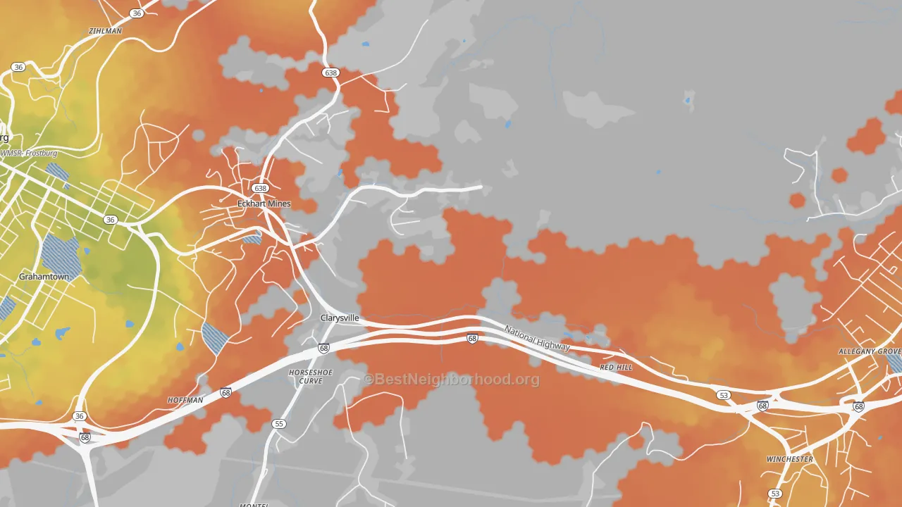 Bike Grade map of Clarysville, MD