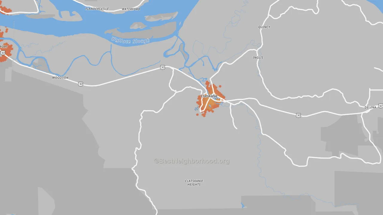 Bike Grade map of Clatskanie, OR
