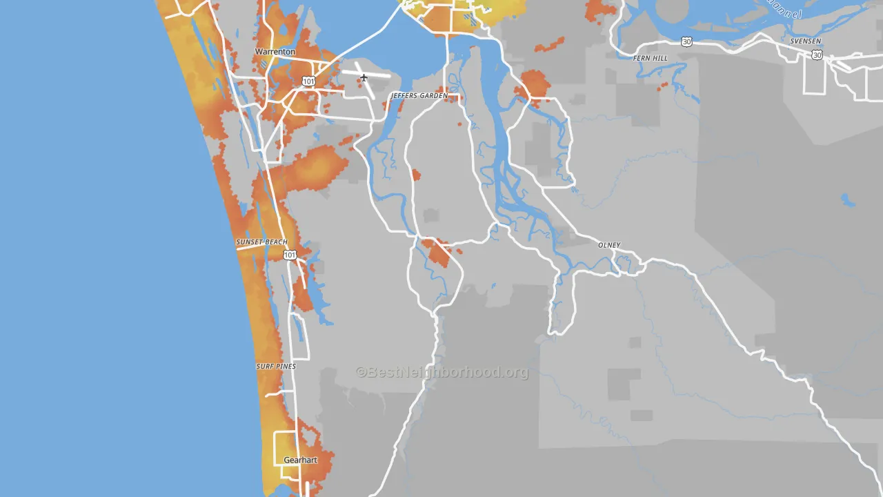 Bike Grade map of Clatsop County, OR