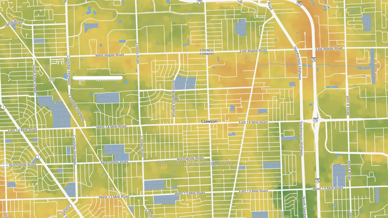 Bike Grade map of Clawson, MI