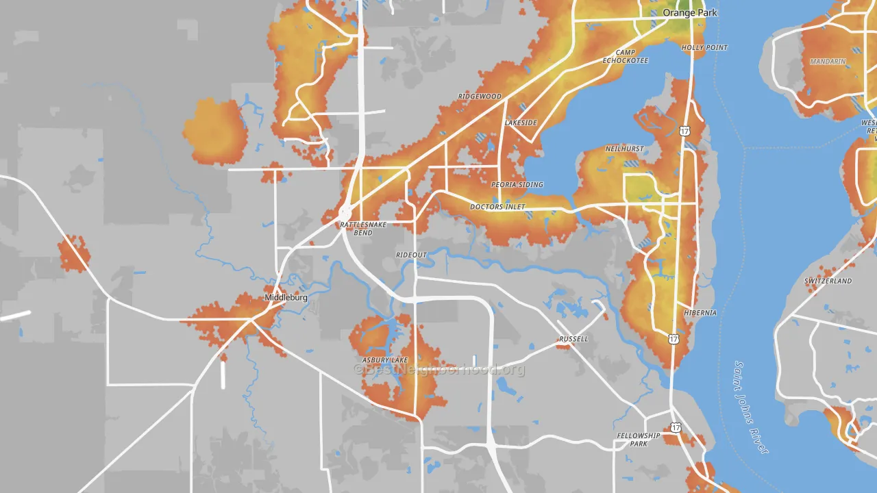 Bike Grade map of Clay County, FL