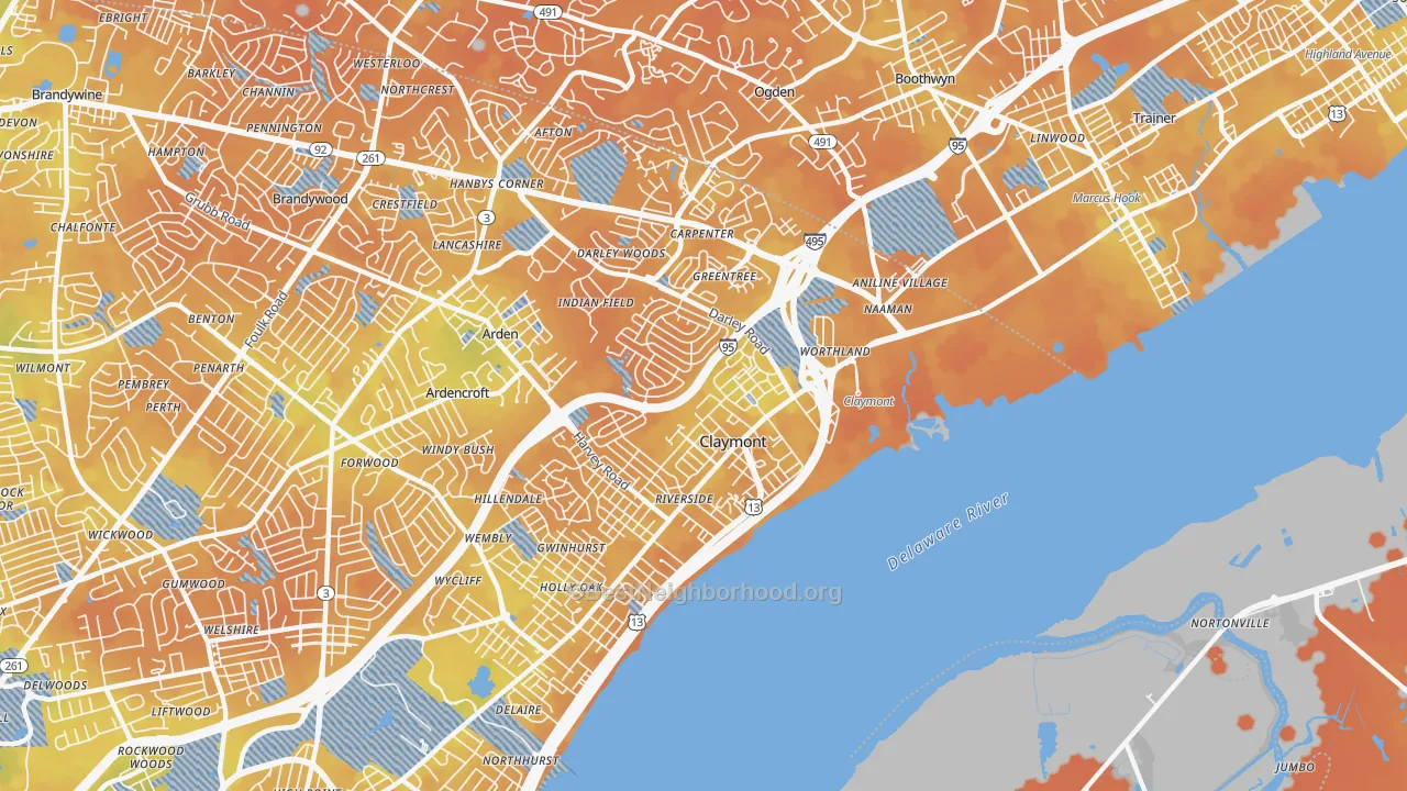 Bike Grade map of Claymont, DE