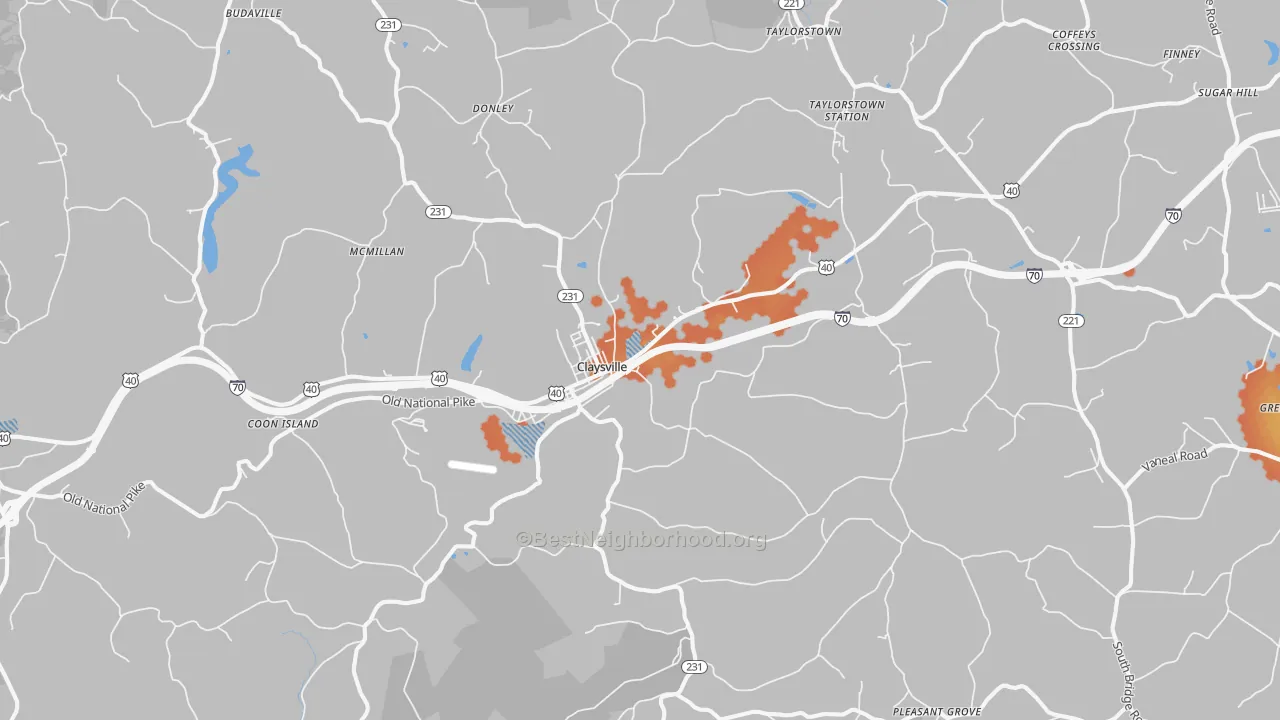 Bike Grade map of Claysville, PA