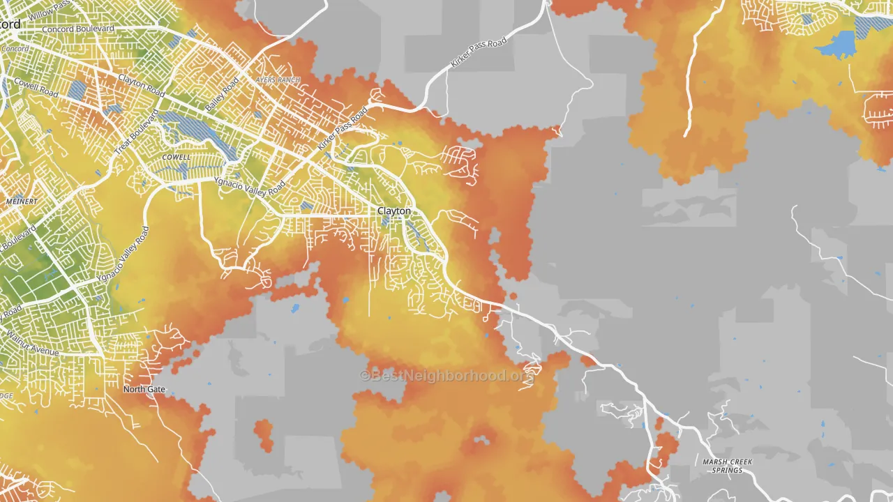Bike Grade map of Clayton, CA