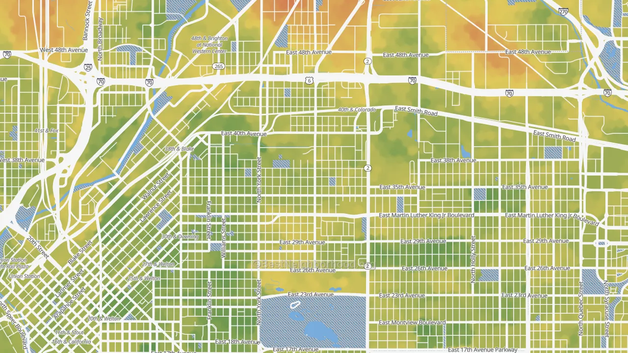 Bike Grade map of Clayton, Denver, CO