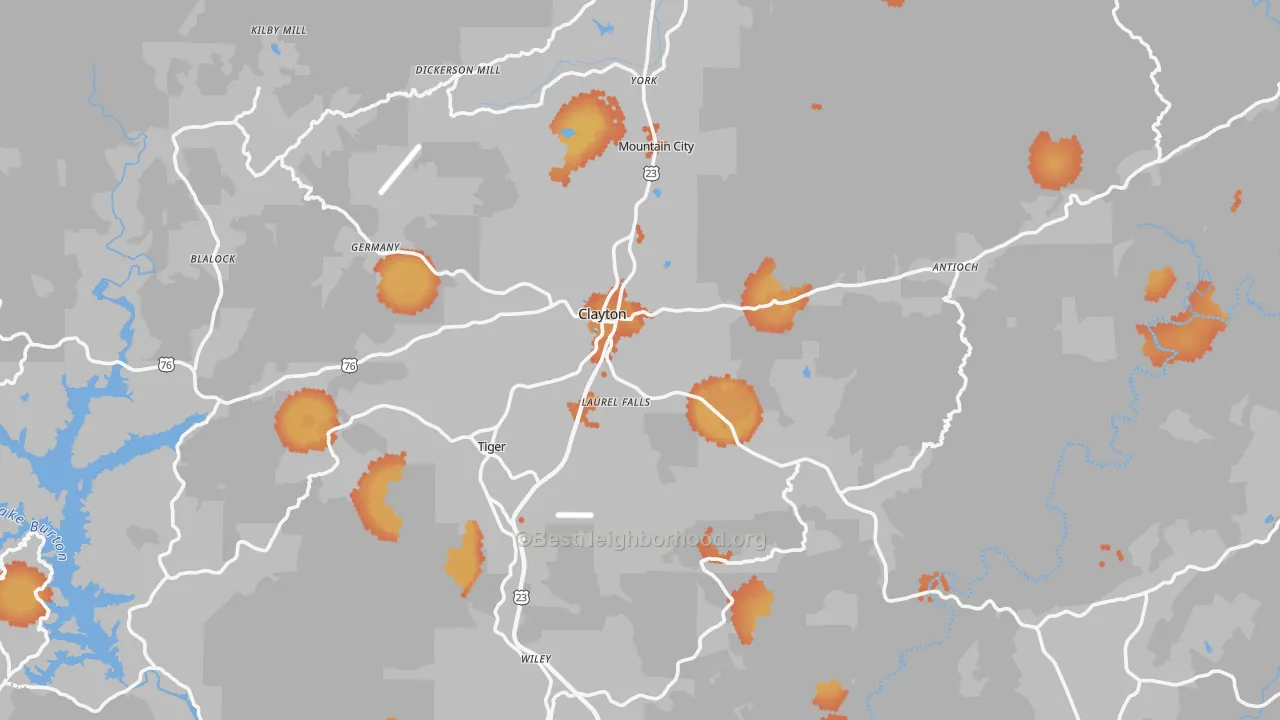 Bike Grade map of Clayton, GA