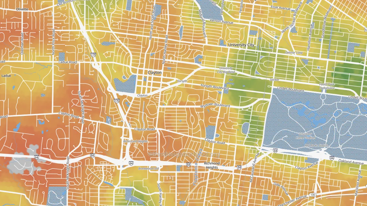Bike Grade map of Clayton, MO