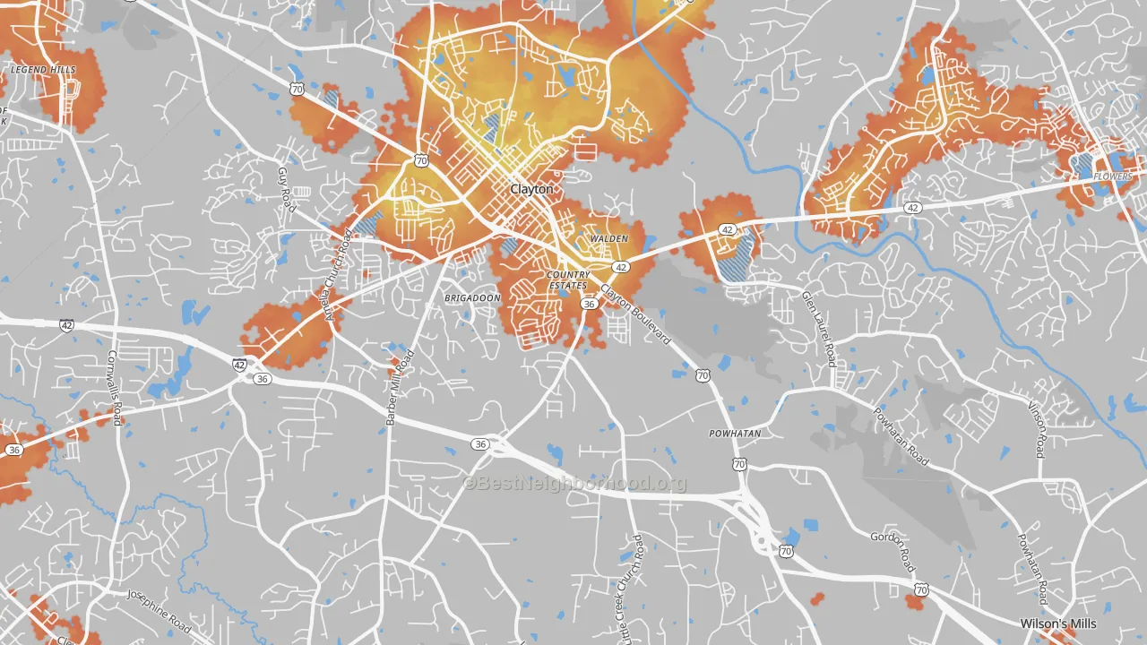 Bike Grade map of Clayton, NC