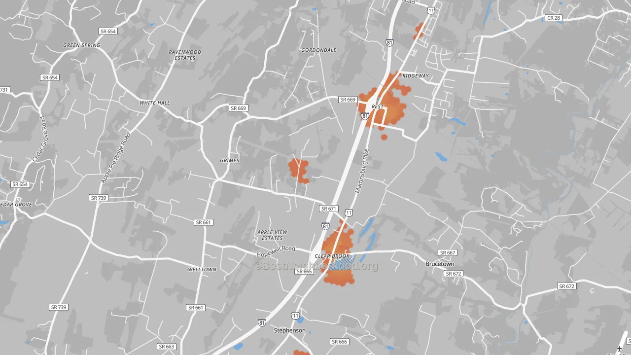 Bike Grade map of Clear Brook, VA