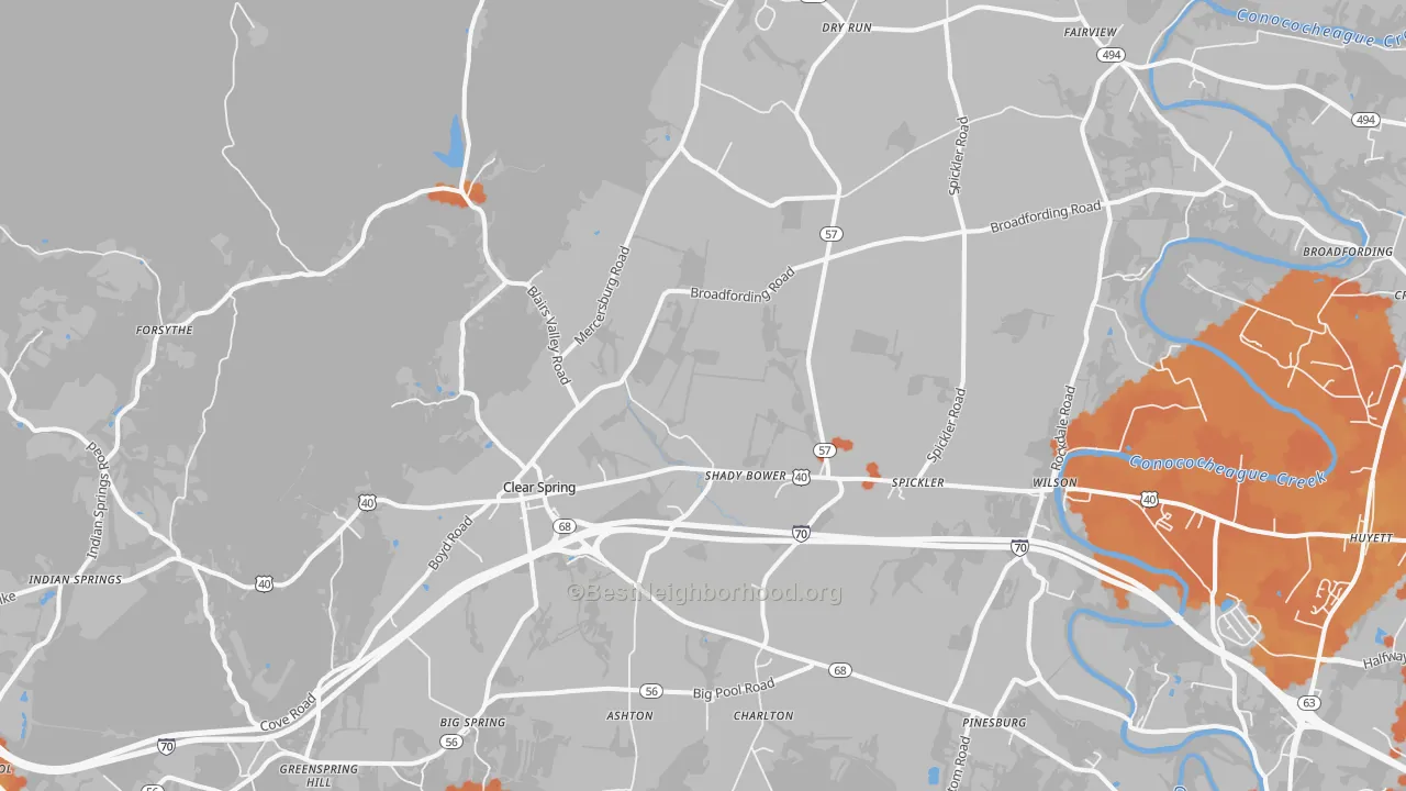 Bike Grade map of Clear Spring, MD