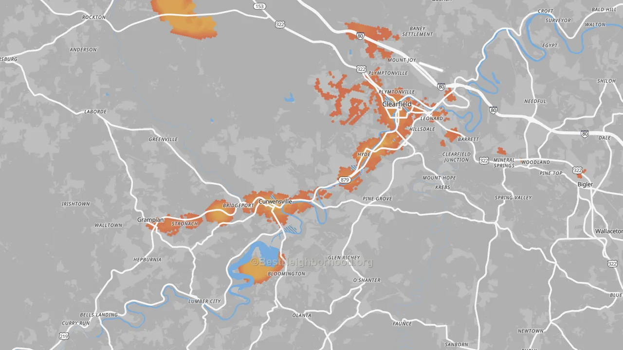 Bike Grade map of Clearfield County, PA