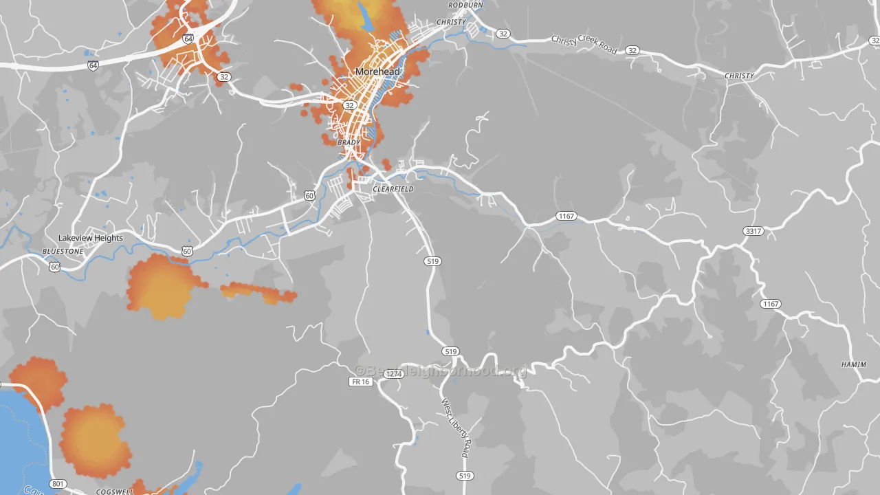 Bike Grade map of Clearfield, KY