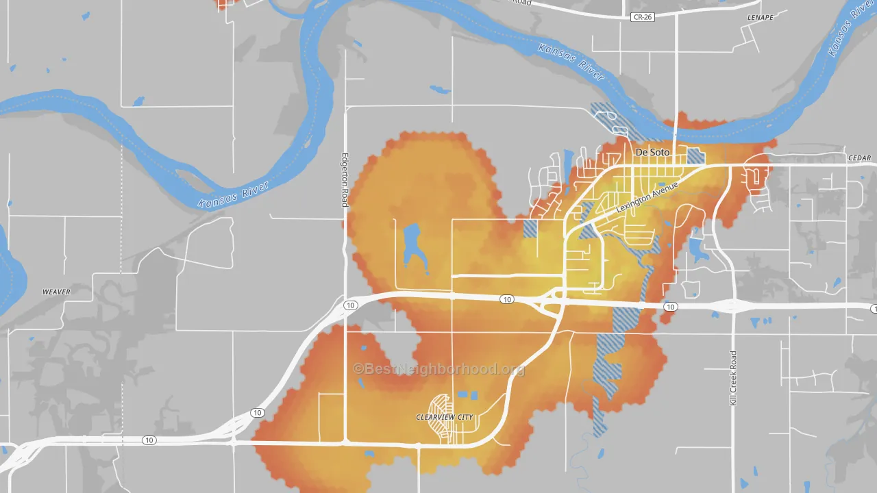 Bike Grade map of Clearview City, KS