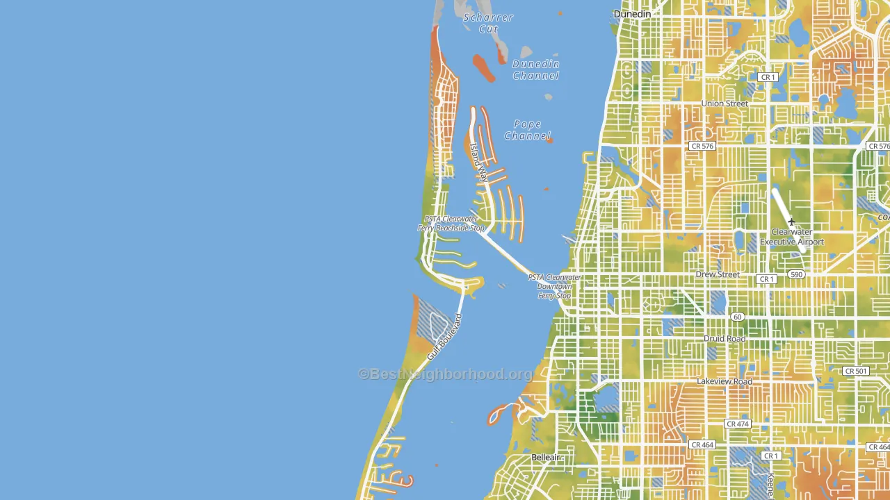 Bike Grade map of Clearwater Beach, FL