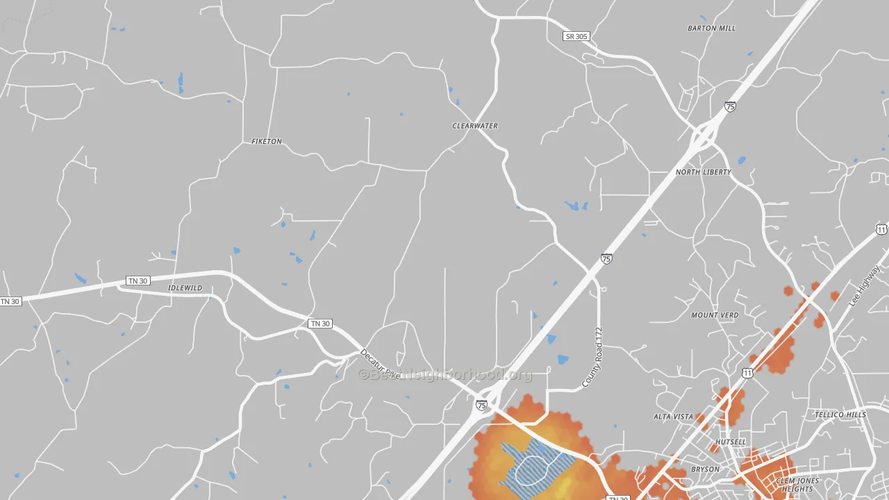 Bike Grade map of Clearwater, TN