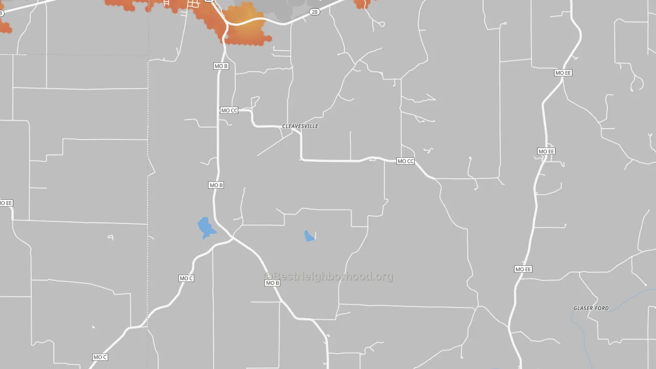 Bike Grade map of Cleavesville, MO