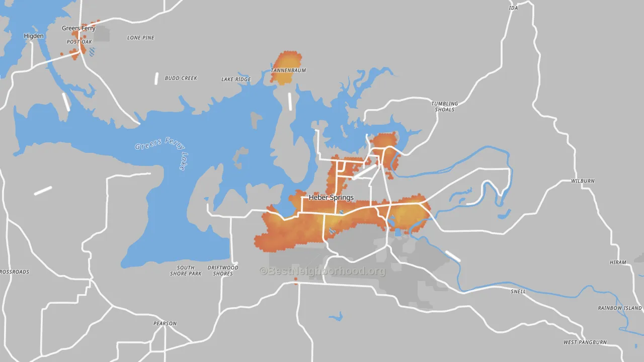 Bike Grade map of Cleburne County, AR