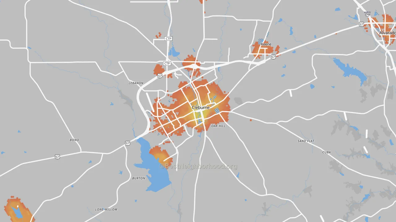 Bike Grade map of Cleburne, TX