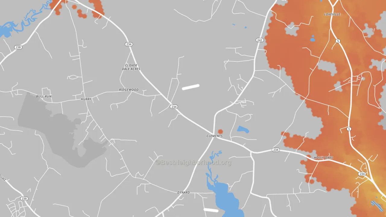 Bike Grade map of Clements, MD