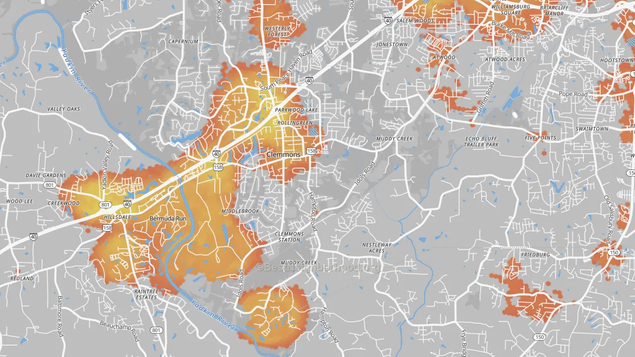 Bike Grade map of Clemmons, NC