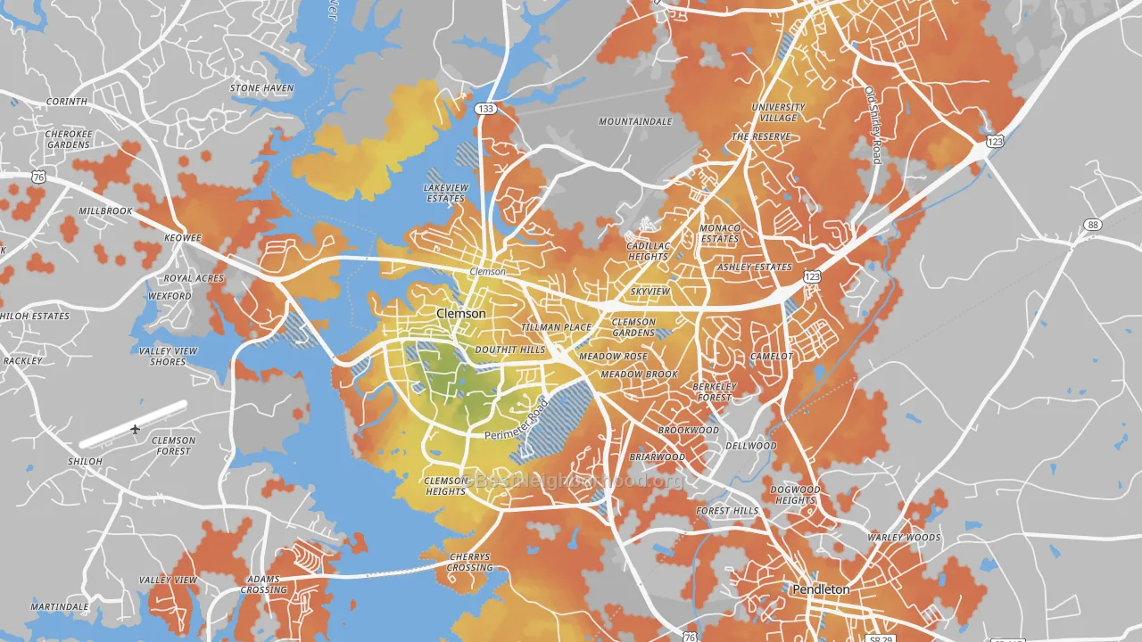 Bike Grade map of Clemson, SC