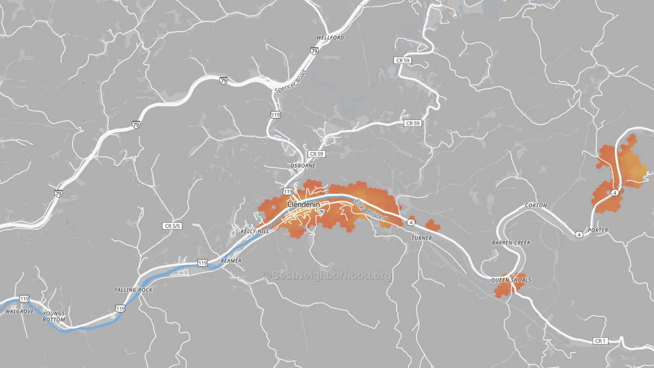 Bike Grade map of Clendenin, WV