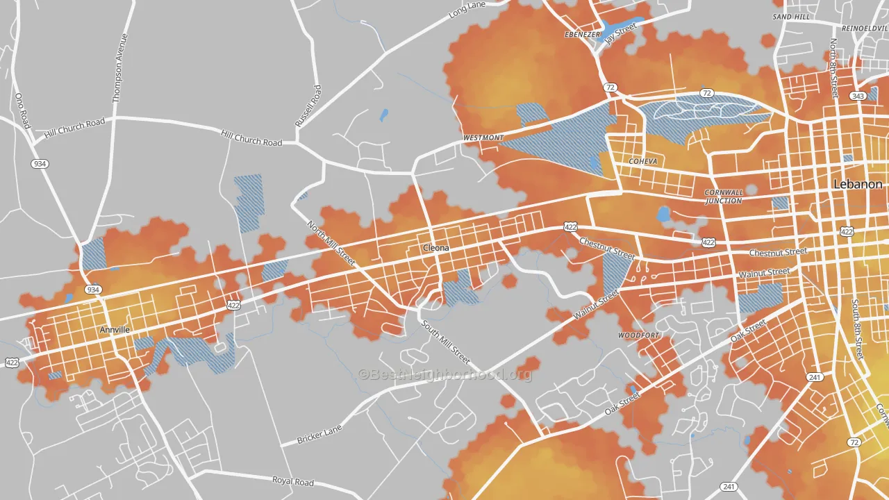 Bike Grade map of Cleona, PA