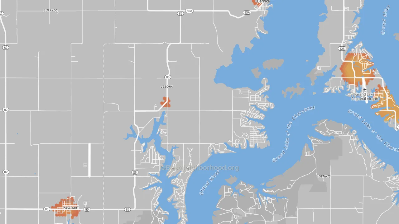 Bike Grade map of Cleora, OK