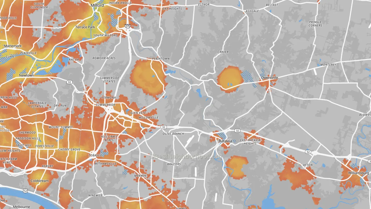 Bike Grade map of Clermont County, OH