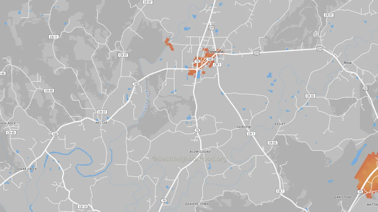 Bike Grade map of Cleveland, AL