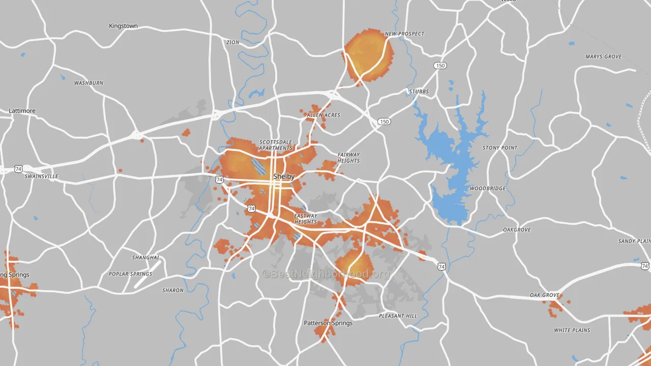 Bike Grade map of Cleveland County, NC