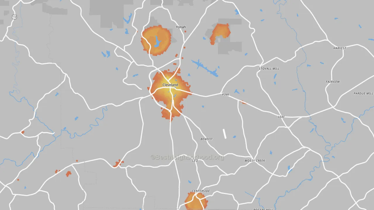 Bike Grade map of Cleveland, GA