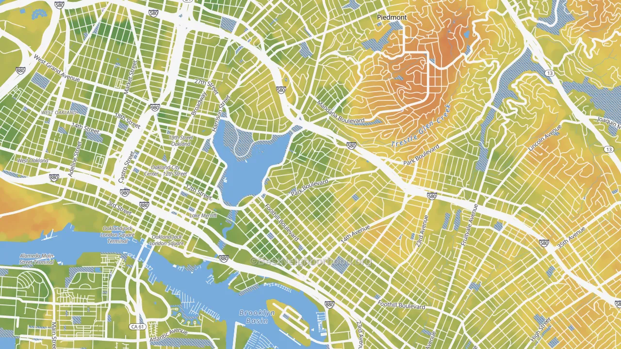 Bike Grade map of Cleveland Heights, Oakland, CA