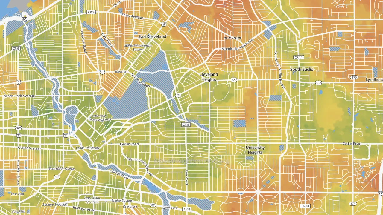 Bike Grade map of Cleveland Heights, OH
