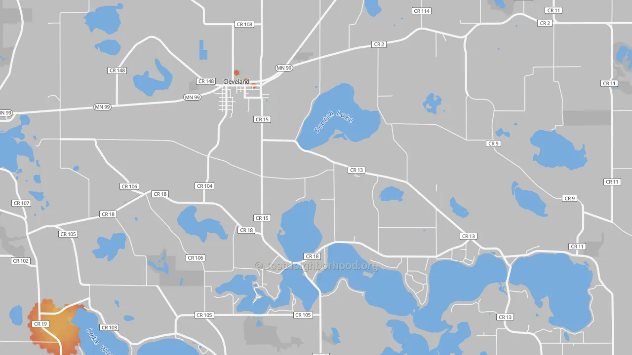 Bike Grade map of Cleveland, MN