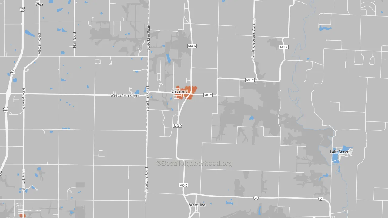 Bike Grade map of Cleveland, MO