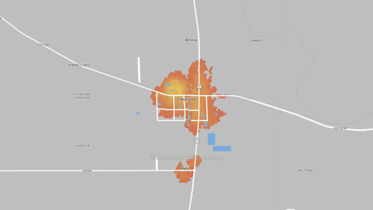 Bike Grade map of Cleveland, MS