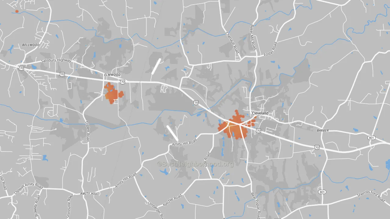Bike Grade map of Cleveland, NC