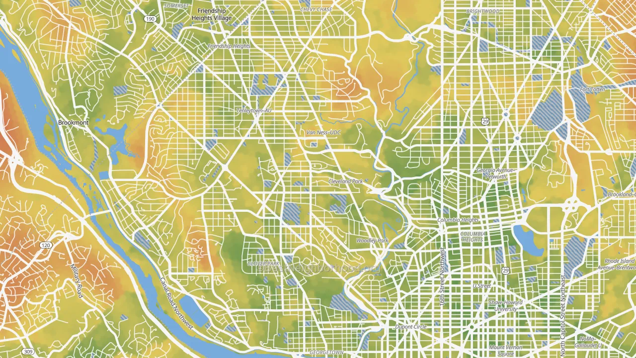 Bike Grade map of Cleveland Park, Washington, DC