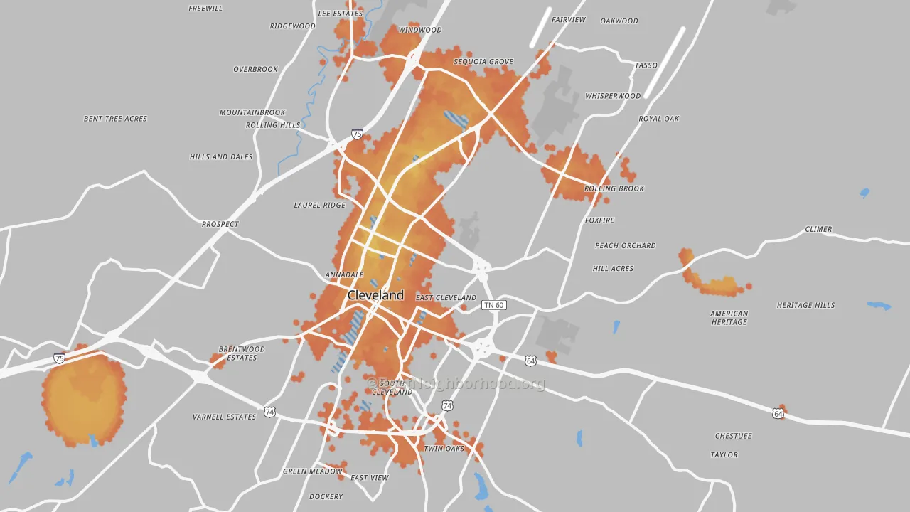 Bike Grade map of Cleveland, TN