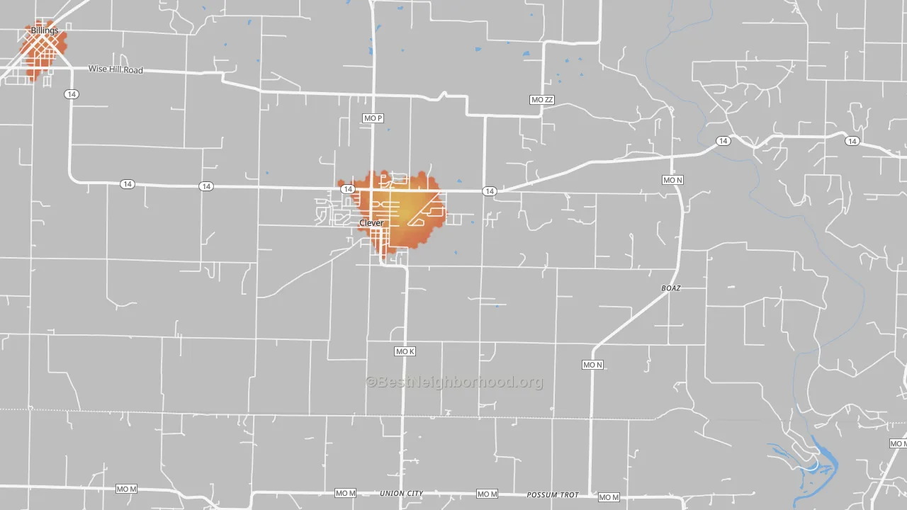 Bike Grade map of Clever, MO