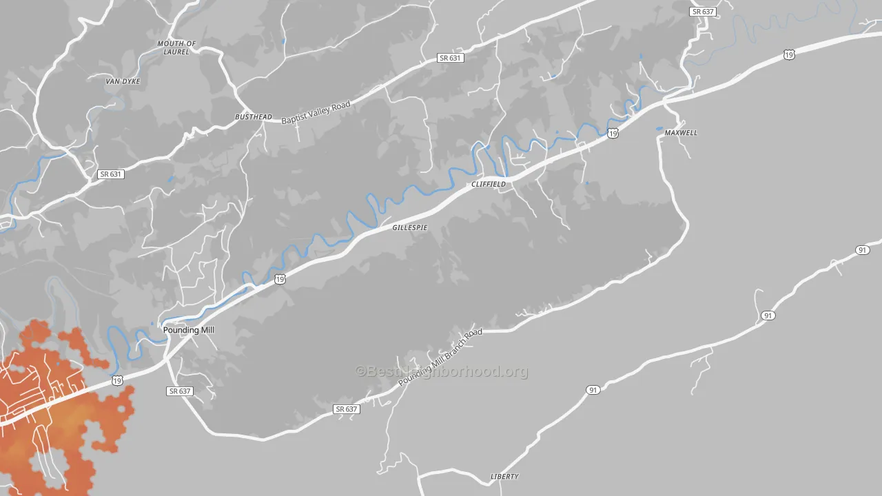 Bike Grade map of Cliffield, VA