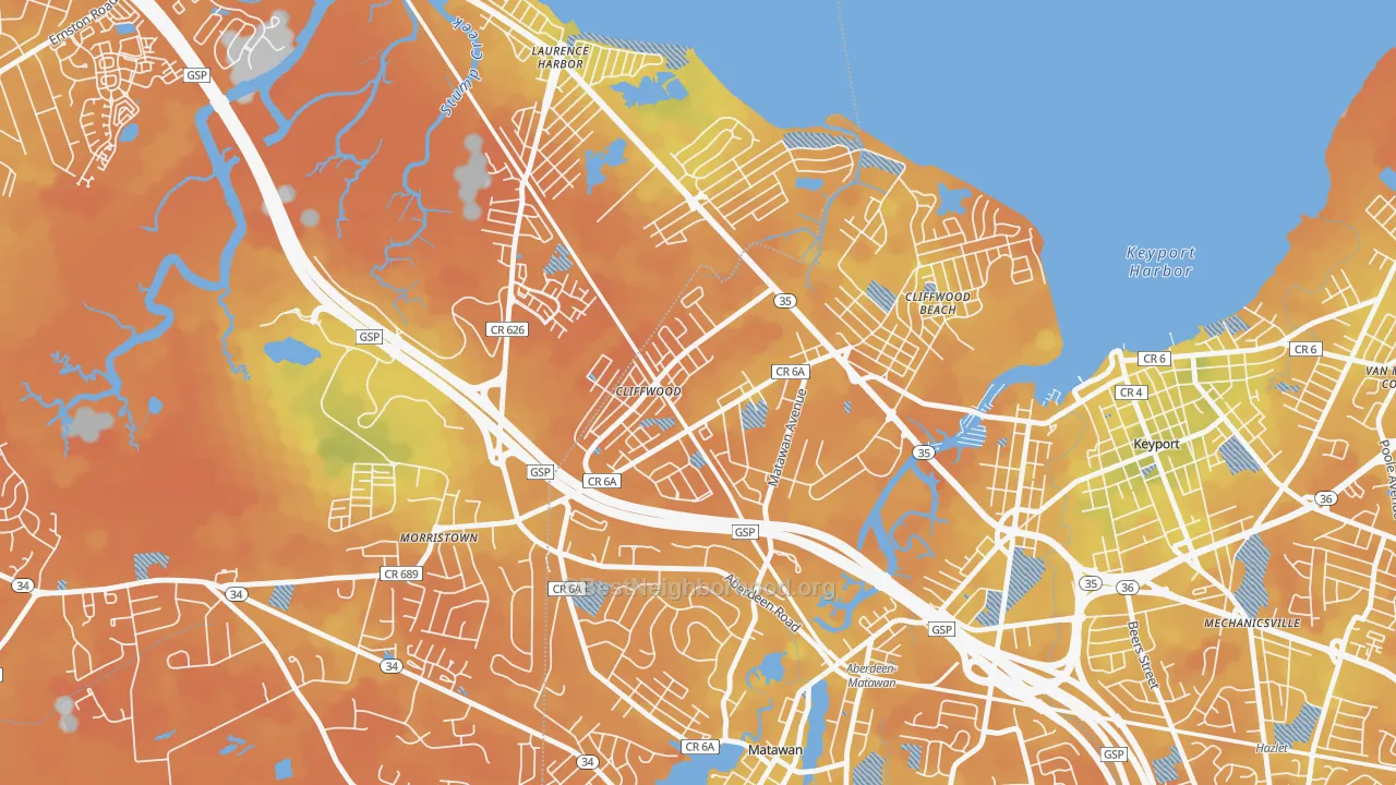 Bike Grade map of Cliffwood, NJ