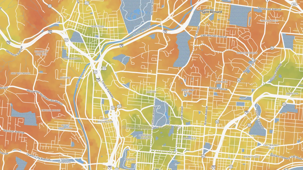 Bike Grade map of Clifton, Cincinnati, OH