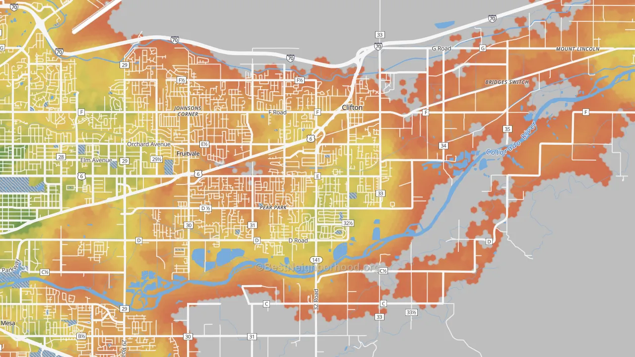 Bike Grade map of Clifton, CO