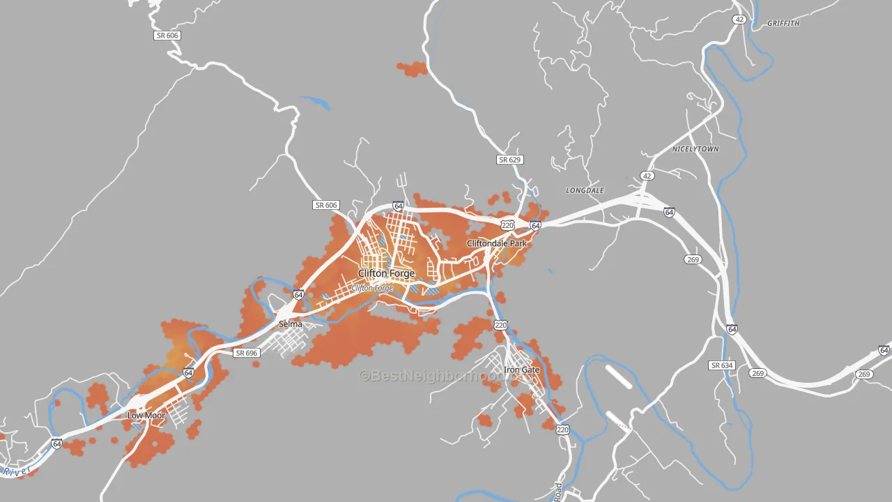 Bike Grade map of Clifton Forge, VA